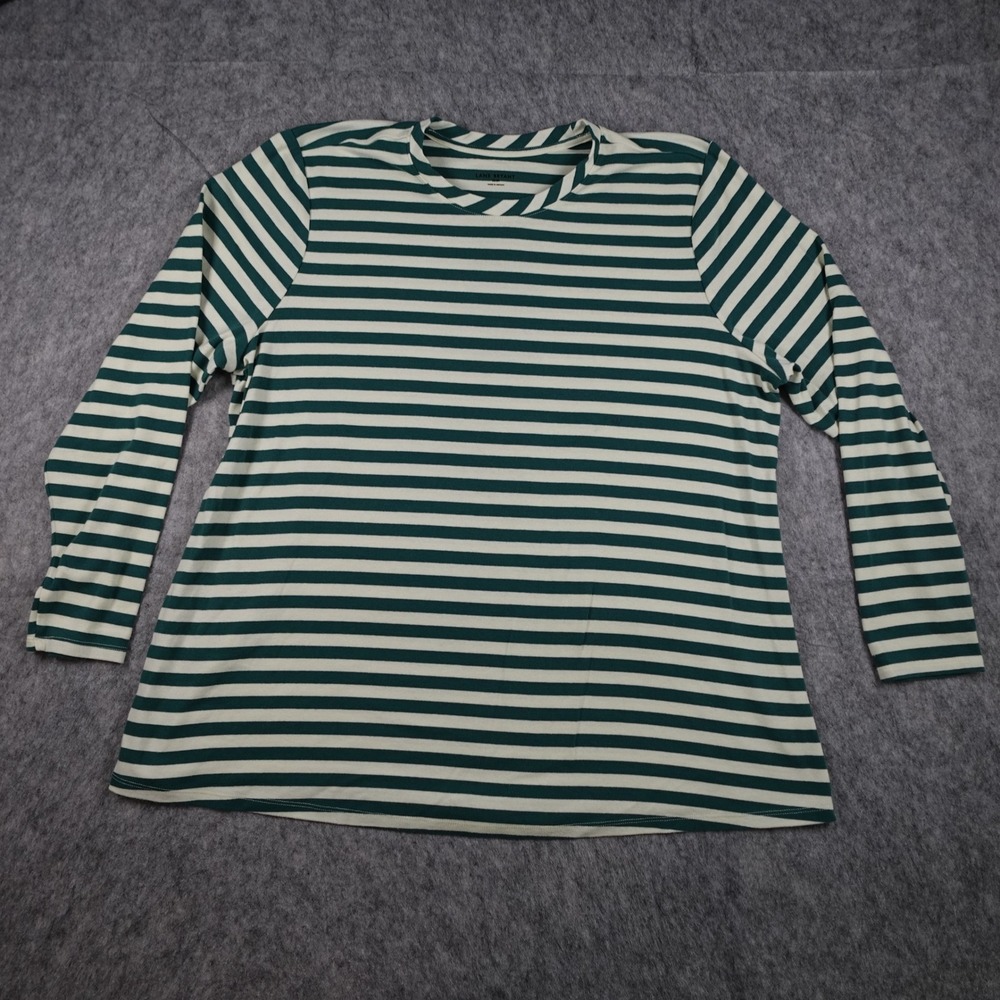 Lane Bryant Top Women 22/24 Green Striped Long Sleeve Cotton Blend Casual Knit